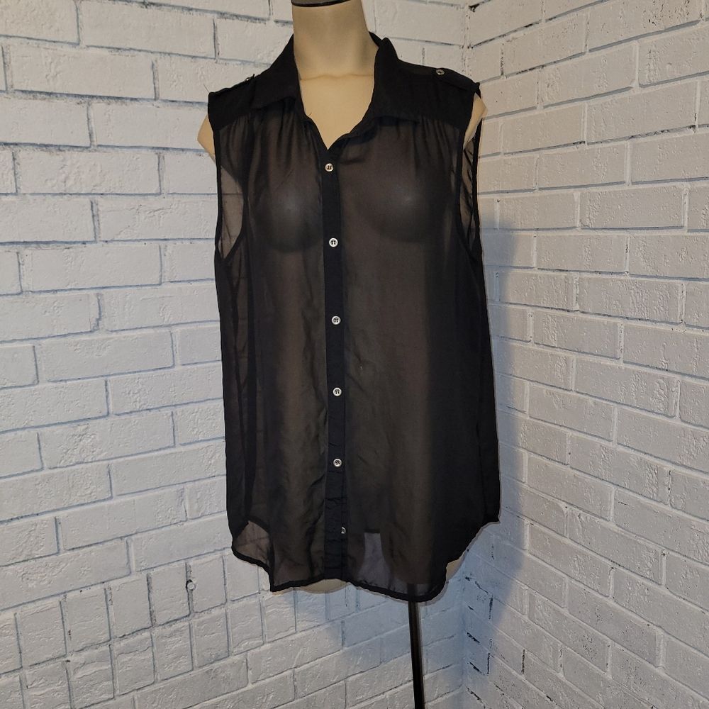 No Boundaries Black Sheer Sleeveless Button-Up Blouse - Size 2XL (19)